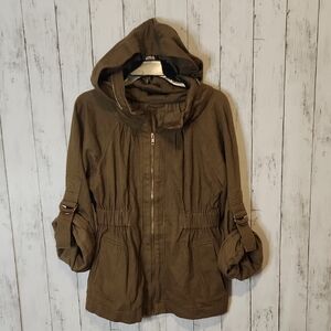 Theme Brown Cotton Utility Jacket with Hood Large